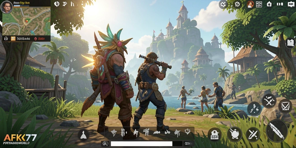 Tampilan antarmuka AFK77 yang menampilkan petualangan Open World