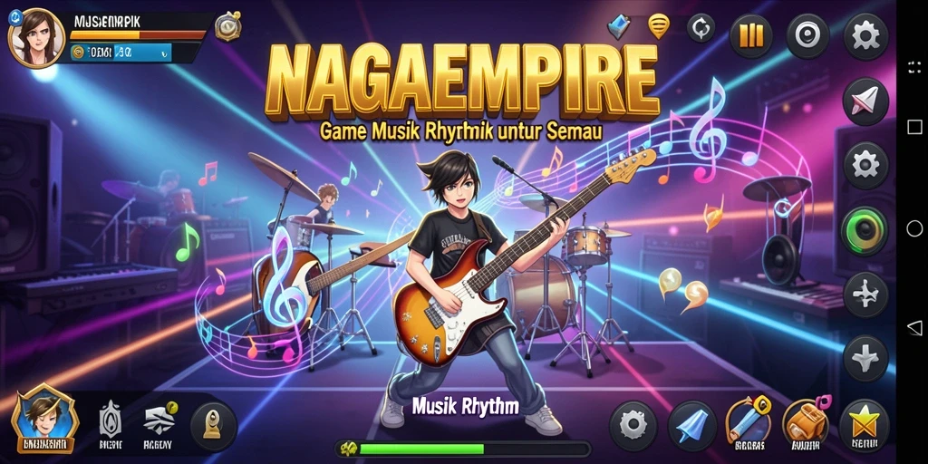 Tampilan antarmuka NAGAEMPIRE dengan efek musik yang memukau.