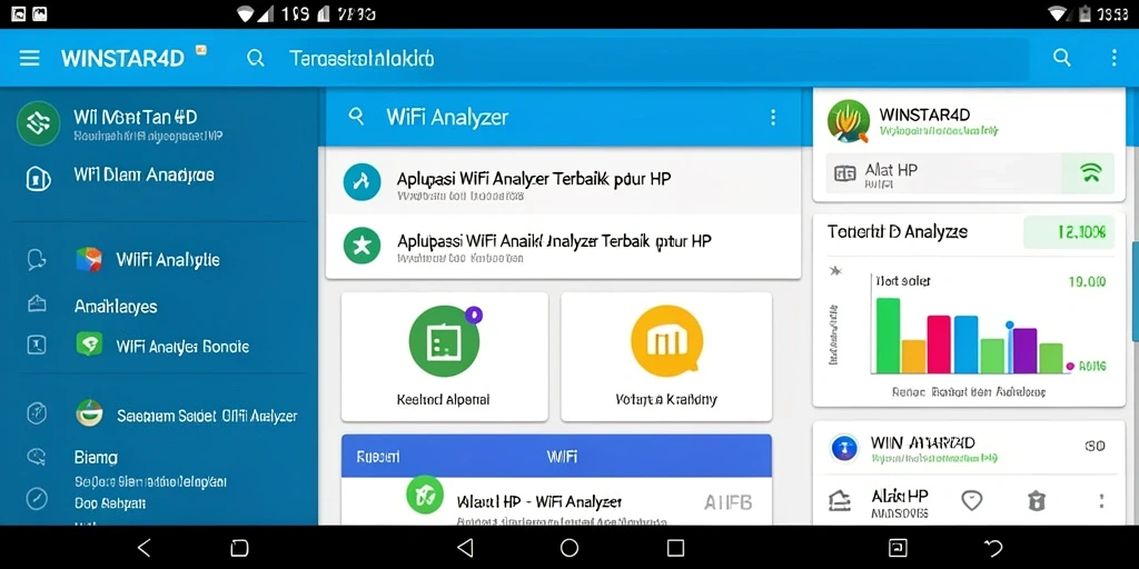 Antarmuka WINSTAR4D menampilkan analisis jaringan WiFi secara detail.